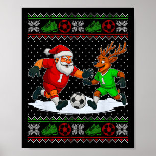 Reindeers Playing Soccer Ugly Christmas Sweater Xm Poster