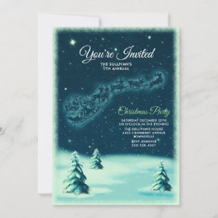 Reindeers Pulling Santa Claus Christmas Party Invitation