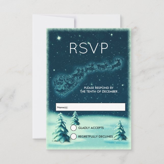 Reindeers Pulling Santa Claus Christmas RSVP (Front)