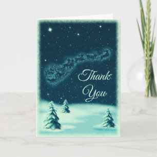 Reindeers Pulling Santa Claus Christmas Thank You Card