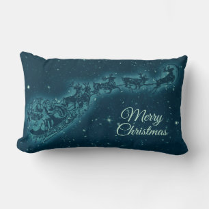 Reindeers Pulling Santa Claus Merry Christmas Lumbar Cushion