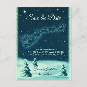 Reindeers Pulling Santa Claus Xmas Save the Date Postcard