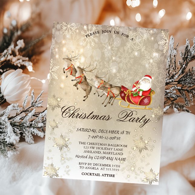Reindeers Santa Claus Sleigh Snowflake Party Invitation (Creator Uploaded)