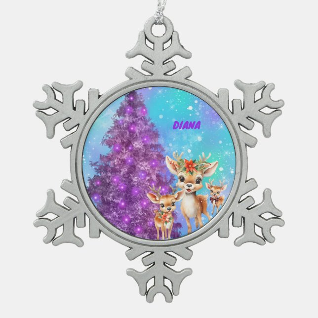REINDEER'S SNOWFLAKE ORNAMENT PERSONALIZED (Front)