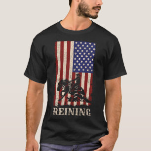 Reining Horse July 4th Flag Funny Equestrian Gift T-Shirt