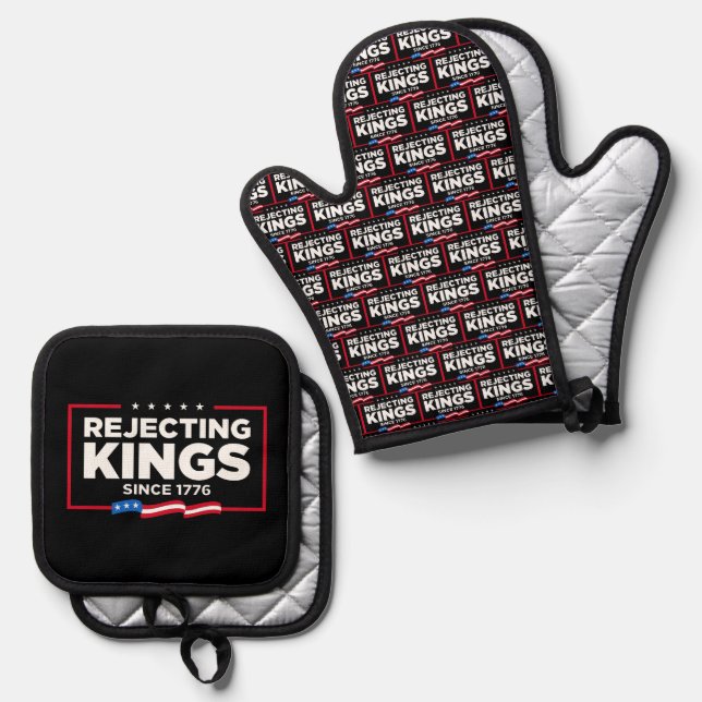Rejecting Kings Since 1776 Patriotic USA Flag Oven Mitt & Pot Holder Set (Front/Back)