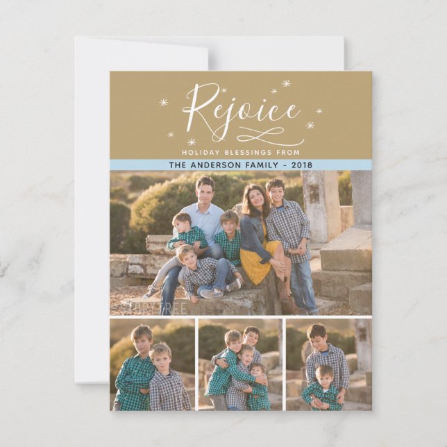 Rejoice | 4 Family Photo Christmas Holiday Card (Front)