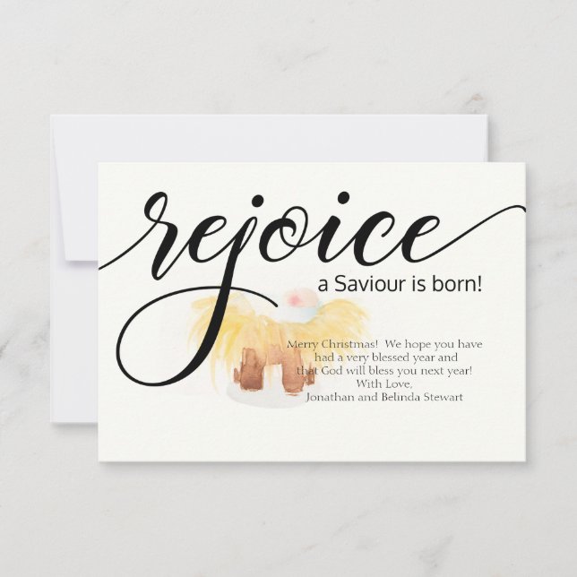 REJOICE A SAVIOUR IS BORN - Christmas photo Card (Front)