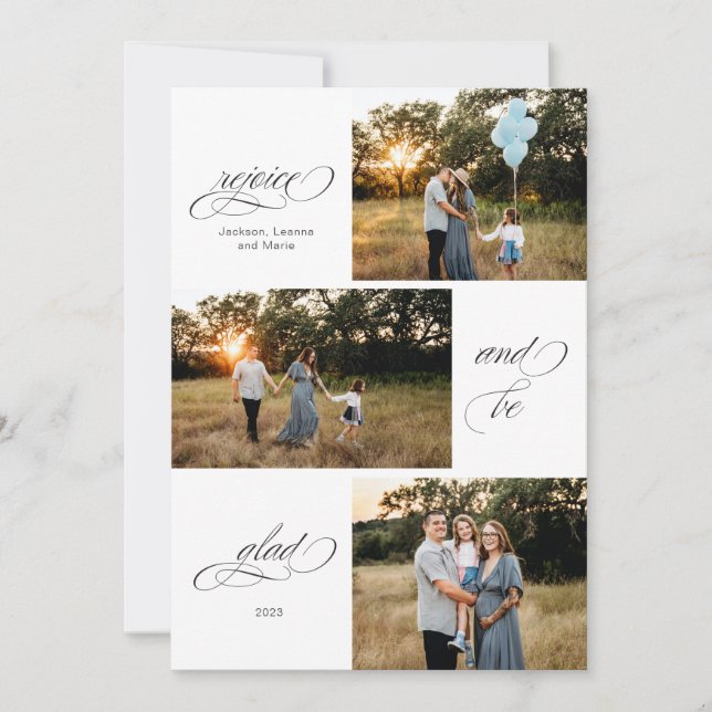 Rejoice and be glad three photo design holiday card (Front)