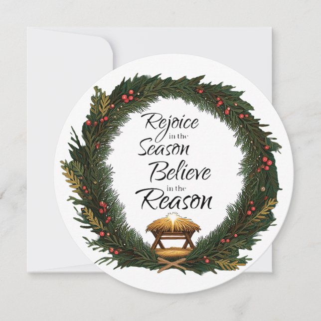 Rejoice and believe nativity card (Front)