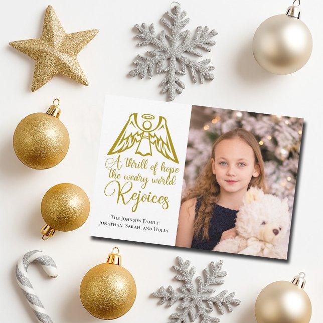 Rejoice Angel Elegant Gold Family Photo Christmas Holiday Card (Creator Uploaded)