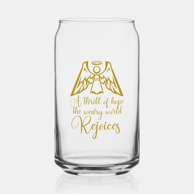 Rejoice Angel Elegant Gold Religious Christmas Can Glass (Front)