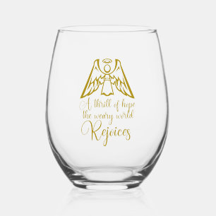 Rejoice Angel Elegant Gold Religious Christmas Stemless Wine Glass