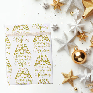 Rejoice Angel Elegant Gold Religious Christmas Wrapping Paper