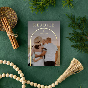 Rejoice Arch Custom Full Photo Christmas Foil Holiday Card