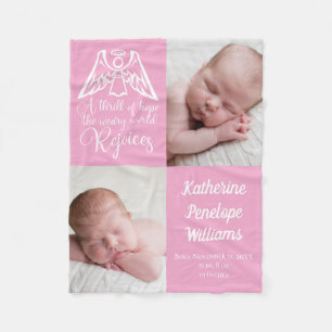 Rejoice Baby Girl Photo Pink Custom Christmas Fleece Blanket