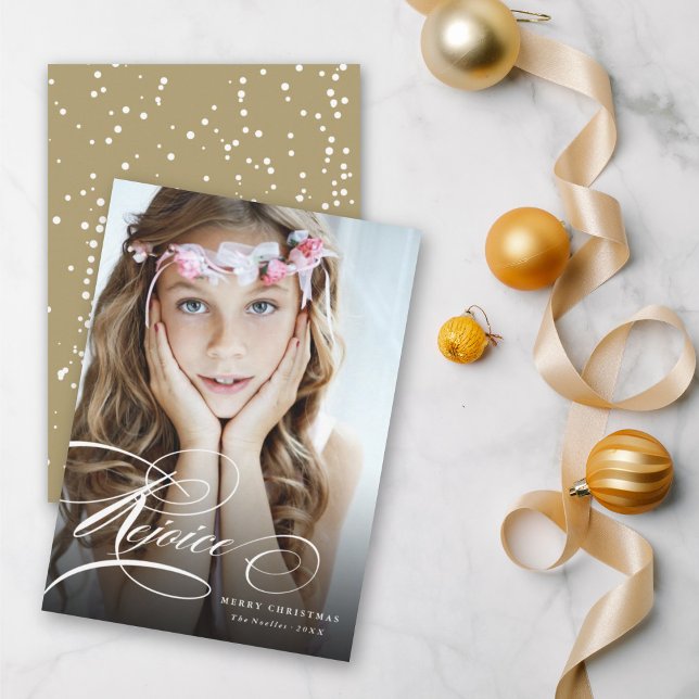 Rejoice Calligraphy Religious Christmas Photo Card (Creator Uploaded)