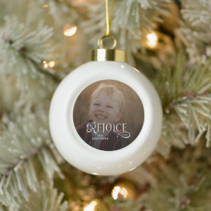 Rejoice Christian Religious Merry Christmas Photo  Ceramic Ball Christmas Ornament