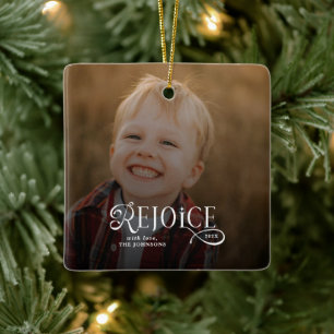 Rejoice Christian Religious Merry Christmas Photo  Ceramic Ornament