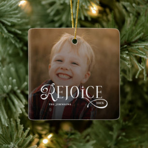 Rejoice Christian Religious Merry Christmas Photo  Ceramic Ornament