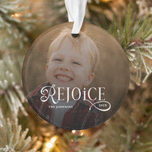 Rejoice Christian Religious Merry Christmas Photo  Ornament