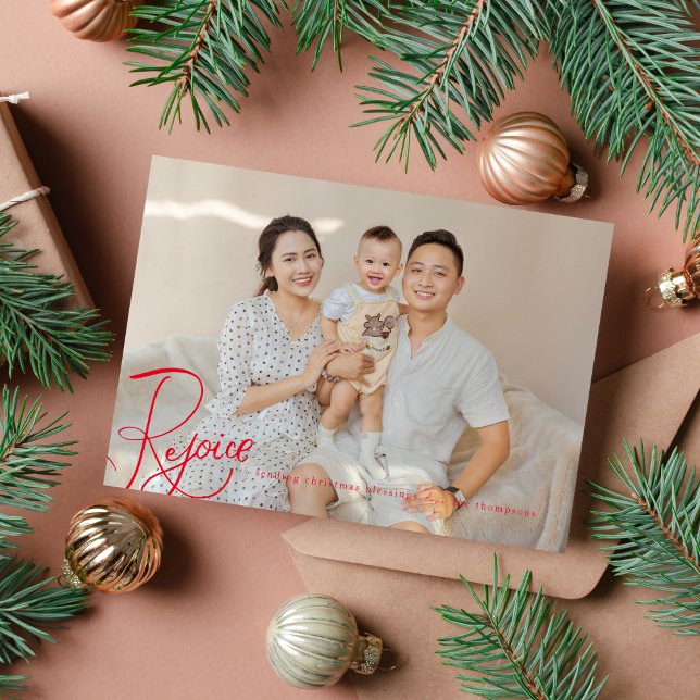 Rejoice Christmas Blessings Photo Card Red Holiday (Creator Uploaded)