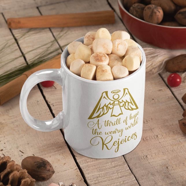 Rejoice Christmas Carol Lyrics Gold Angel Pretty Coffee Mug (Creator Uploaded)