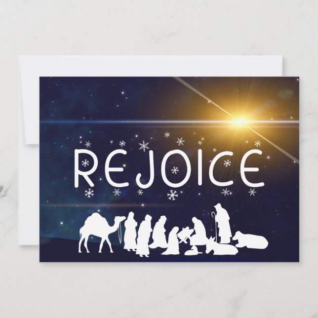 REJOICE Christmas Nativity Flat Holiday Card (Front)