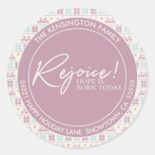 Rejoice Christmas Pastel Typography Address Classic Round Sticker