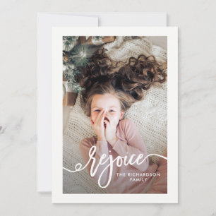 Rejoice Christmas Script with Photo Holiday Card