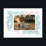 Rejoice Christmas tree branches and berries Holiday Postcard<br><div class="desc">Rejoice Christmas tree branches and berries</div>