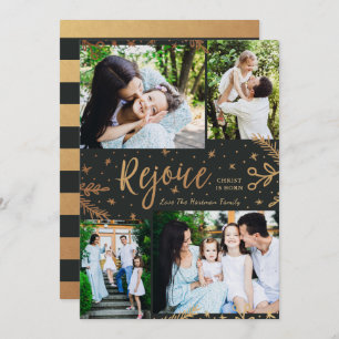 Rejoice Collage Christmas Card Faux Foil Black