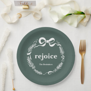 Rejoice Custom Modern Original Bow Pine Christmas Paper Plate