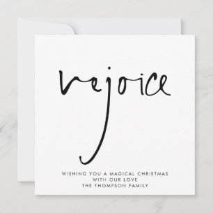 Rejoice Elegant Script Black White Christmas  Card