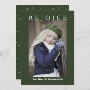 Rejoice Forest Green Christmas Custom Photo Holiday Card