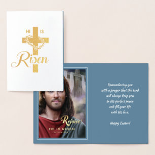 Rejoice. Jesus is Risen. Religious Easter Foil Card