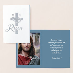 Rejoice. Jesus is Risen. Religious Easter Foil Card