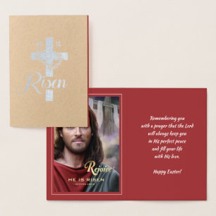 Rejoice. Jesus is Risen. Religious Easter Foil Card