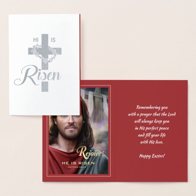 Rejoice. Jesus is Risen. Religious Easter Foil Card (Display)