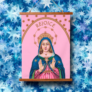 Rejoice! (Latin: Gaudete!) Upper Torso BVM Advent Hanging Tapestry