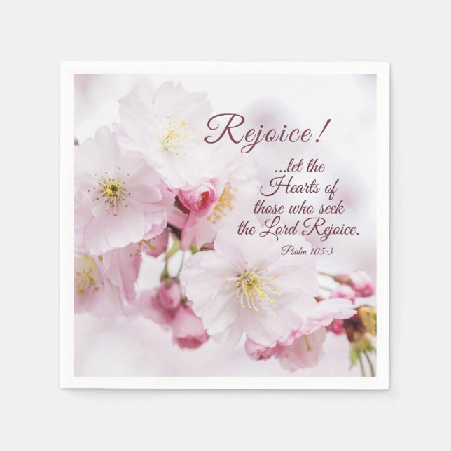 Rejoice Psalm 105:3 Cherry Blossoms Spring Easter  Napkin (Front)