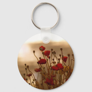 REJOICE Red Poppies Floral Design Key Ring