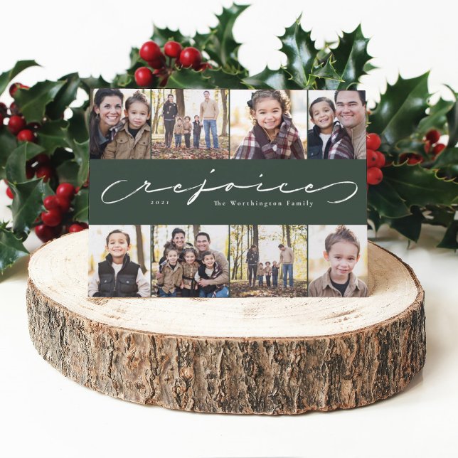 Rejoice religious Christmas photo collage green Holiday Card (Creator Uploaded)