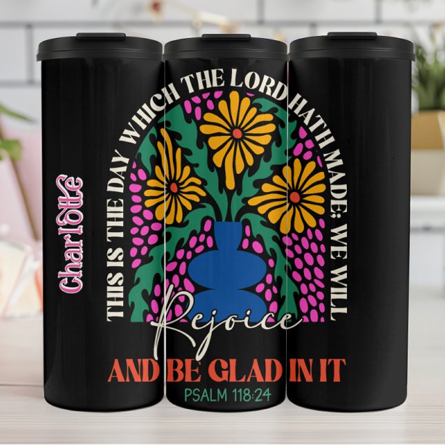 Rejoice Retro Stained Glass Floral Thermal Tumbler (Creator Uploaded)