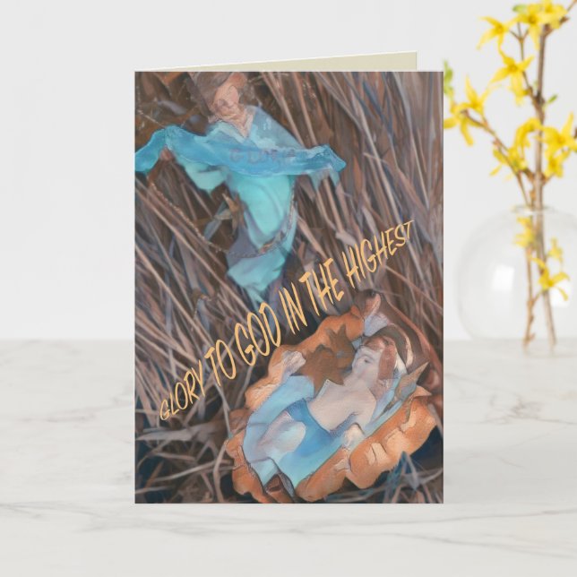 Rejoice Saviour is born with angel & baby Jesus Card (Yellow Flower)