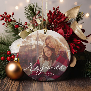 Rejoice Script Photo Ceramic Tree Decoration