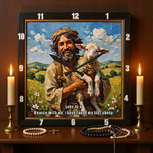 Rejoice: Shepherd Finds Lost Sheep Square Wall Clock