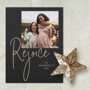 Rejoice Simple Photo Black Holiday Postcard