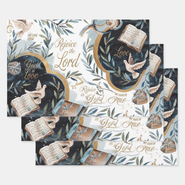 Rejoice & Trust: Dove and Bible Symbolism Wrapping Paper Sheet (Set)