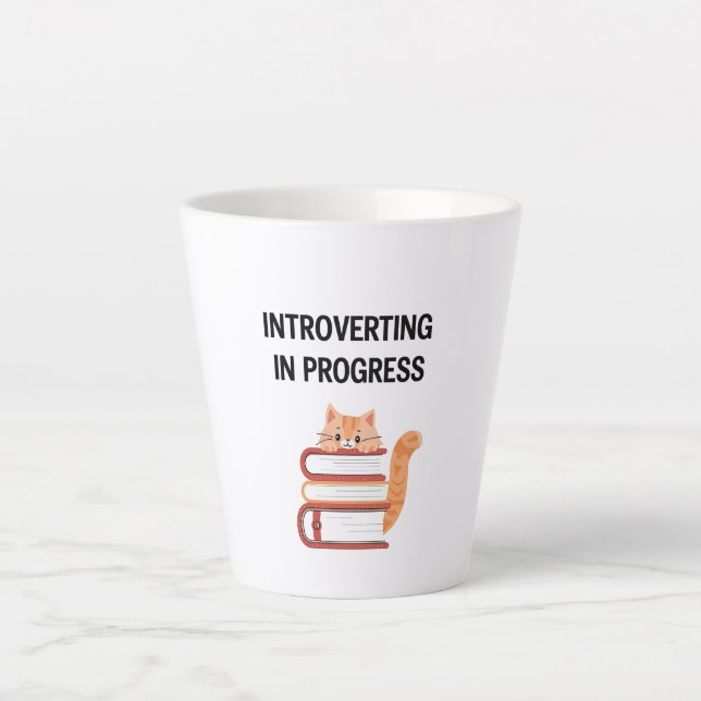 Relatable Introvert Humor with Cat and Books Latte Mug (Front)